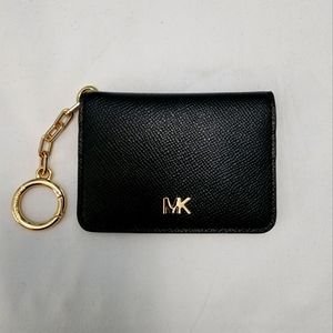Michael Kors Black Leather Key Ring Card Holder with Gold Hardware